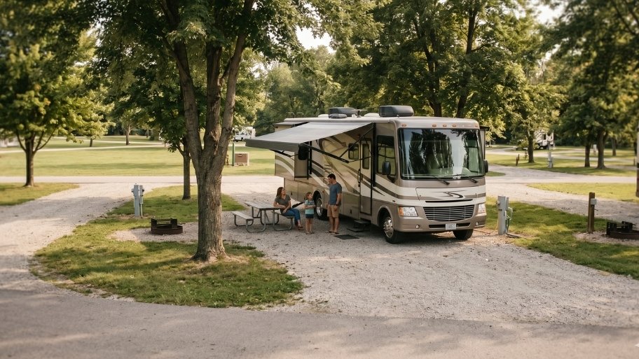 Pull-through RV site with easy access for large RVs at Bluffton Resort