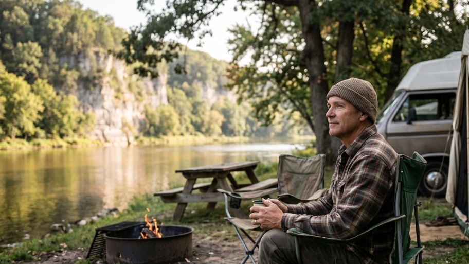 Riverside campsite rentals near the Upper Iowa River at Bluffton Resort in Decorah, IA